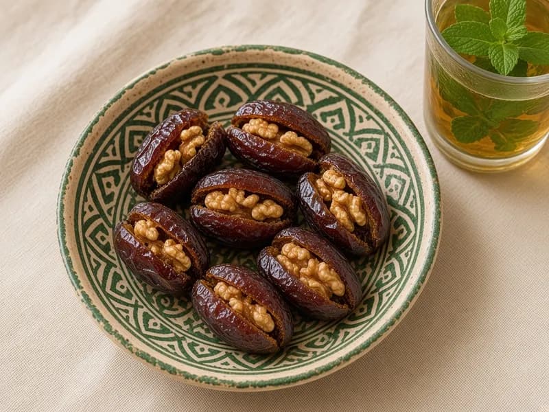 زلافة صغيرة فيها حبات تمر محشوة بالكركاع حدا كاس أتاي